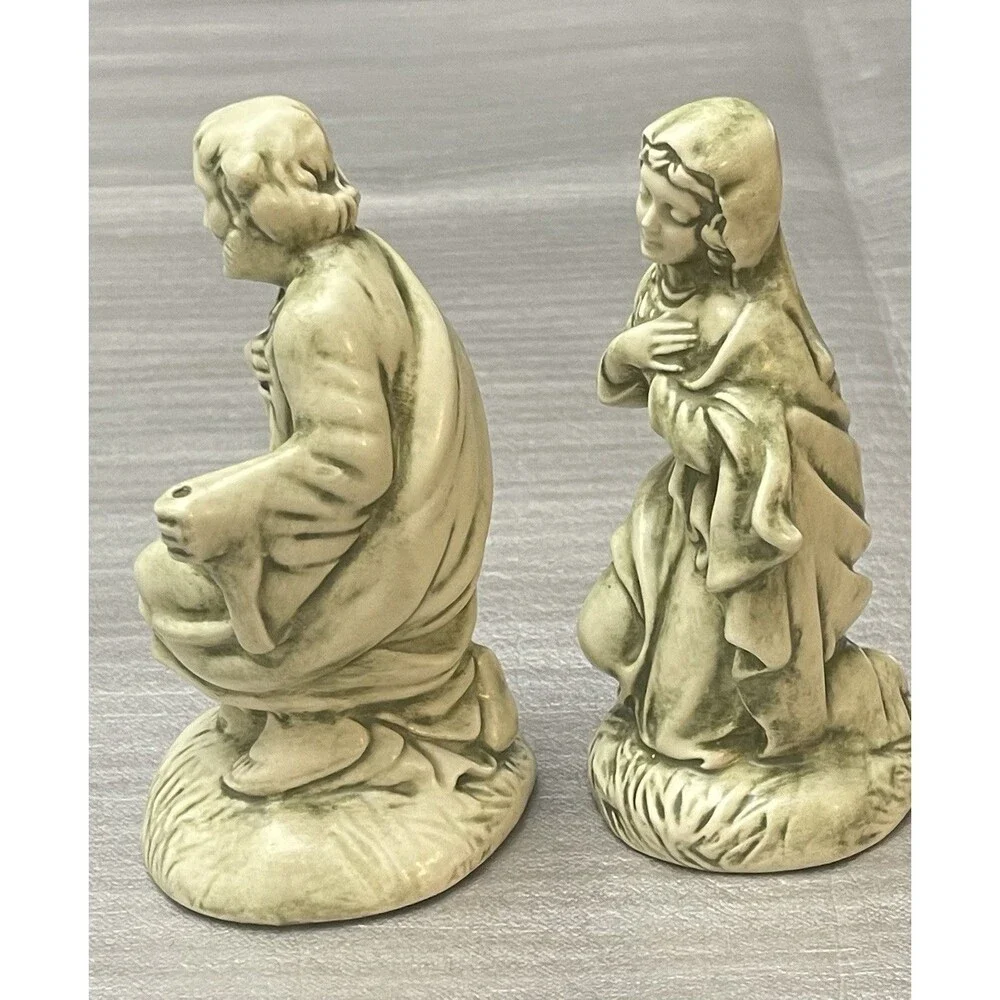 VTG Nativity Set Holy Family Green Patina Chalkware Ceramic Signed LEA 1988 READ - Picture 10 of 12